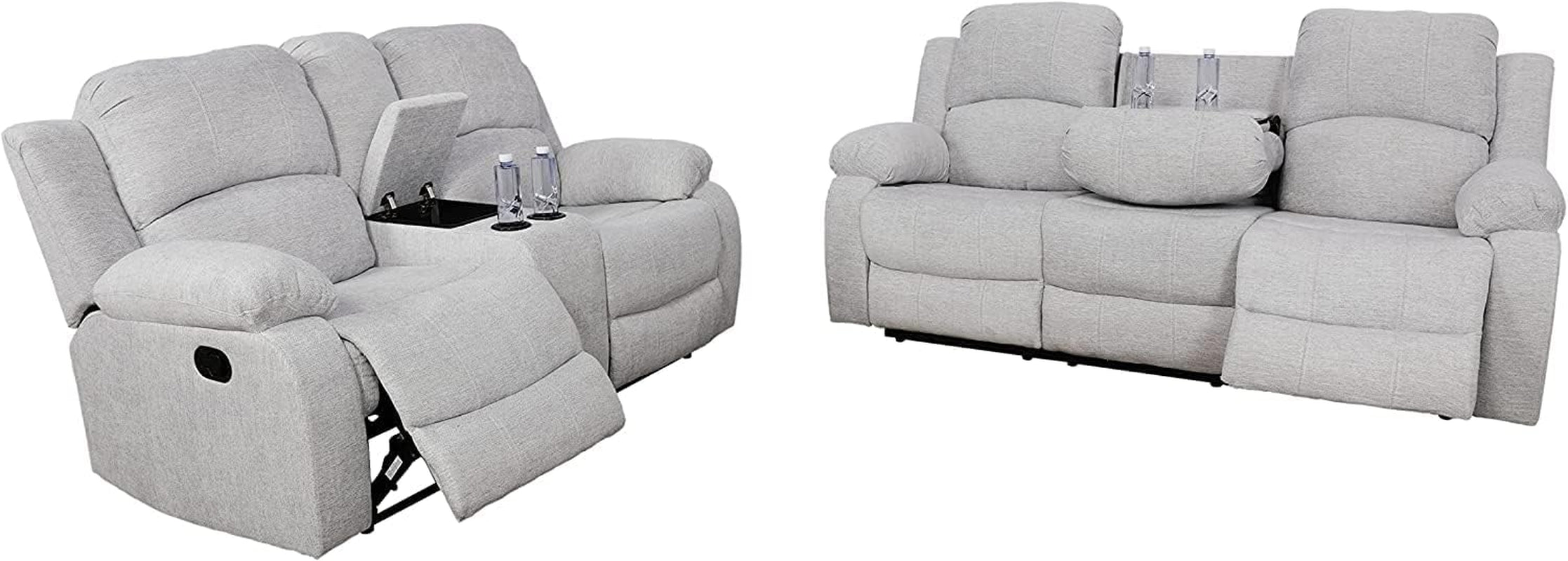 Microfiber Living Room Furniture Set Reclining Sofa Set Loveseat Furniture Sets in Living Room Sofa Recliners (Sofa+Loveseat, Grey)-0