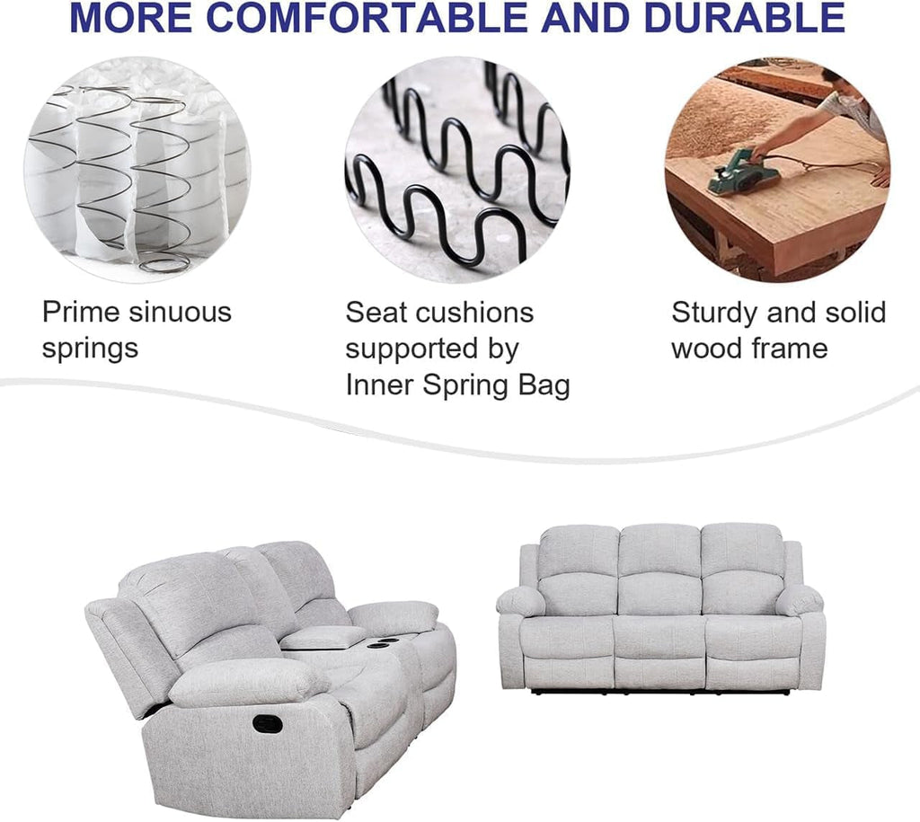 Microfiber Living Room Furniture Set Reclining Sofa Set Loveseat Furniture Sets in Living Room Sofa Recliners (Sofa+Loveseat, Grey)-4