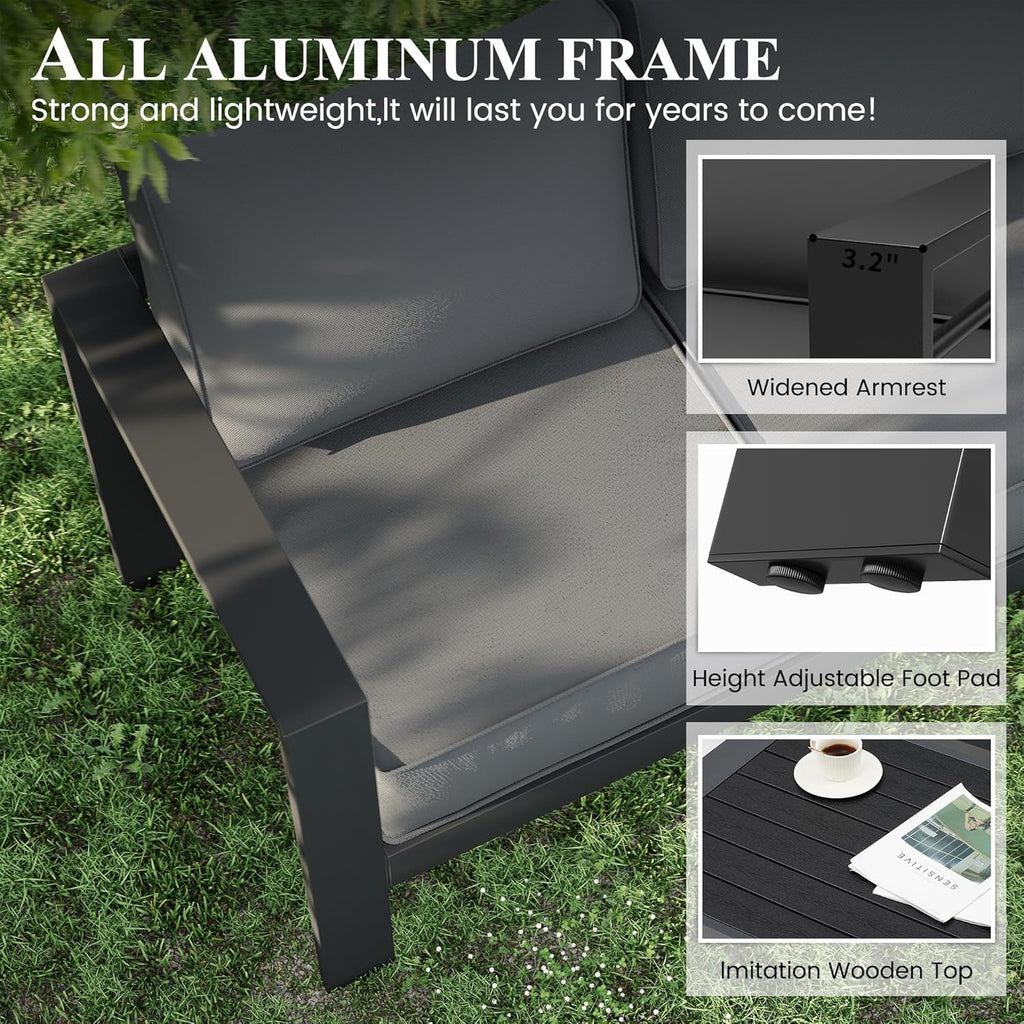 Aluminum Patio Set 7 Piece With Waterproof Covers Grey-3