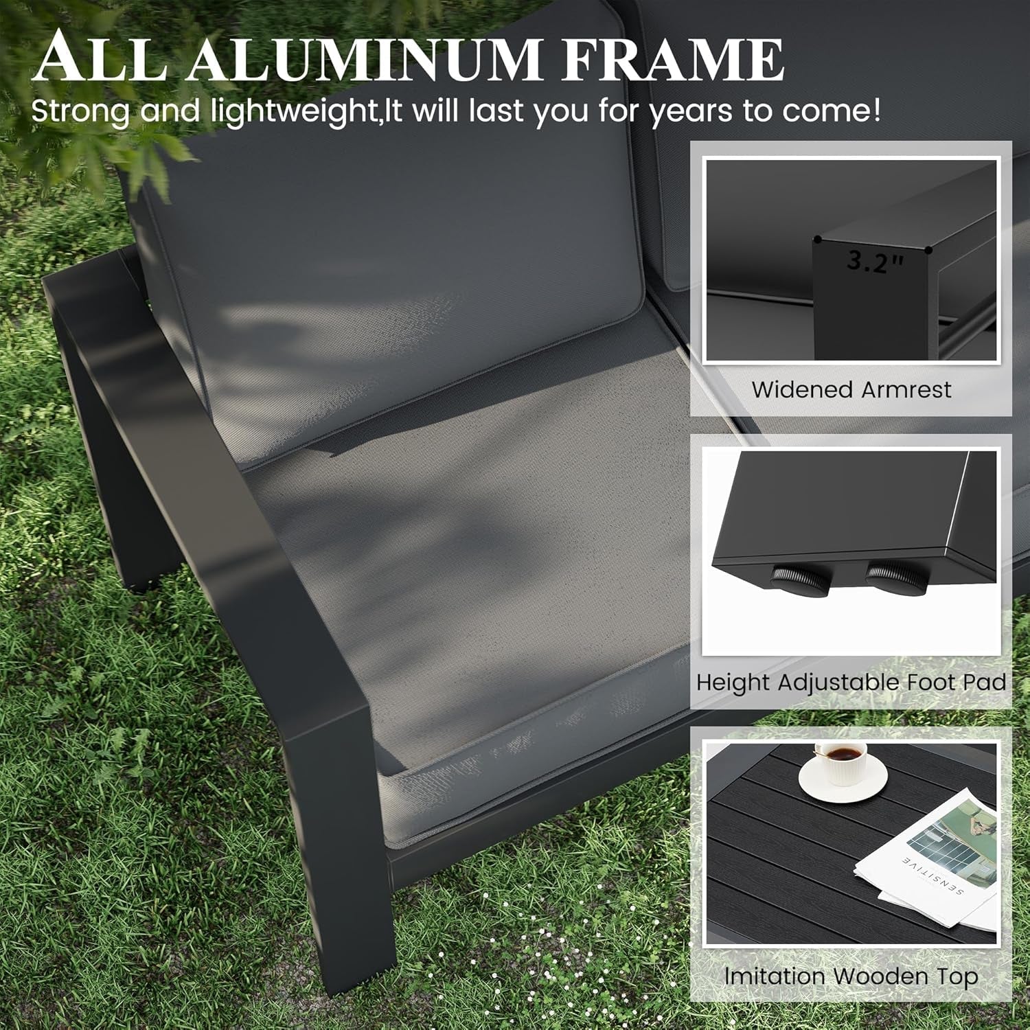 Aluminum Patio Set 7 Piece With Waterproof Covers Grey-3