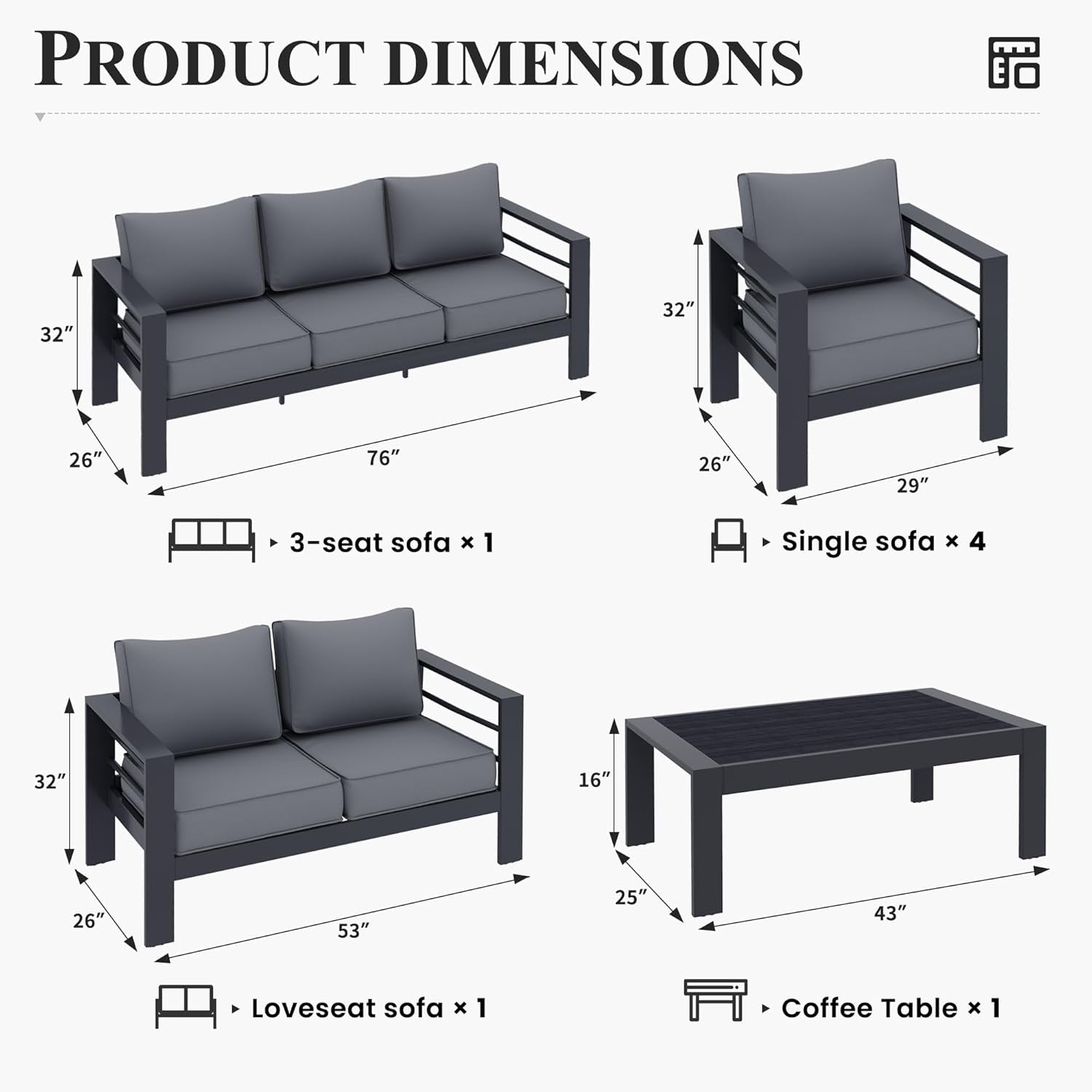 Aluminum Patio Set 7 Piece With Waterproof Covers Grey-4